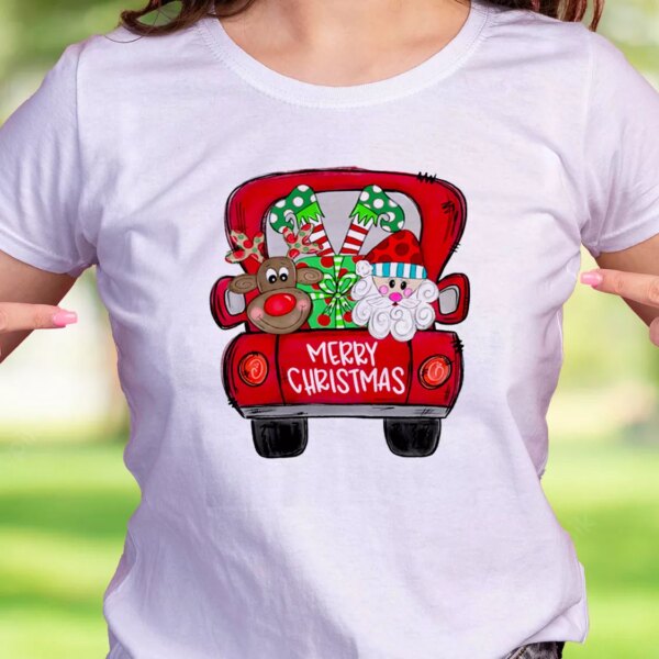 Merry Christmas Red Trees Truck Funny Christmas T Shirt