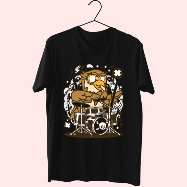 Owl Drummer Funny Graphic T Shirt