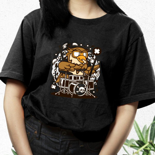 Owl Drummer Funny Graphic T Shirt