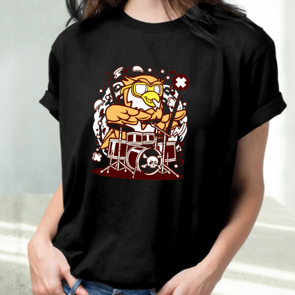 Owl Drummer Funny Graphic T Shirt