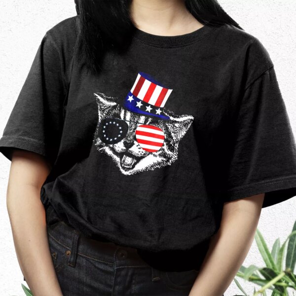 Patriotic Funny Cat Betsy Ross American Flag Vetrerans Day T Shirt