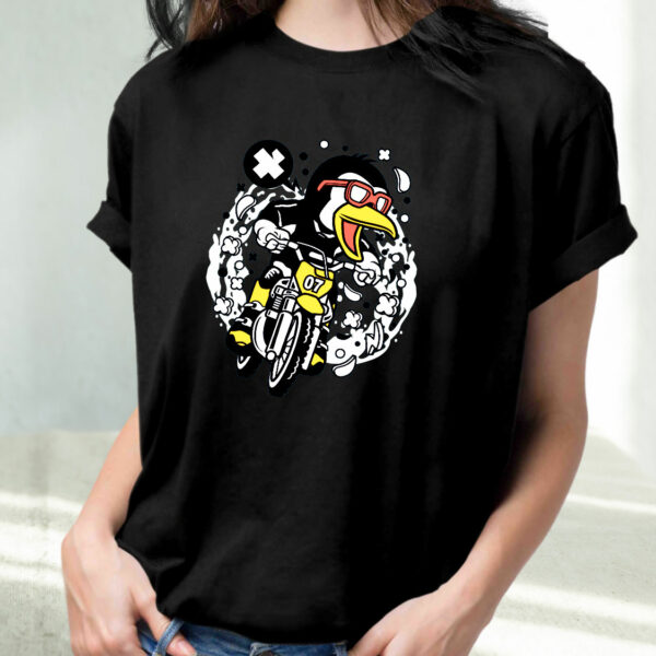 Penguin Motocross Rider Funny Graphic T Shirt