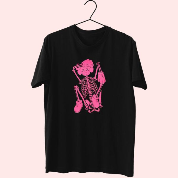 Rare Kaws Skeleton New Fiction Pink Essentials T Shirt