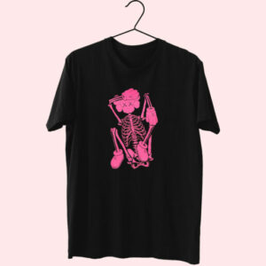 Rare Kaws Skeleton New Fiction Pink Essentials T Shirt