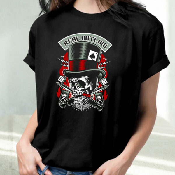 Real Outlaw Skull Funny Graphic T Shirt