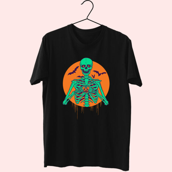 Skeleton I Love Halloween Pumpkin Heart Crop Top Shirt 70S T Shirt Outfit