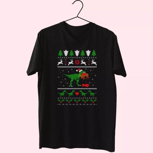 T Rex Eating Reindeer Ugly Christmas T Shirt Xmas Design