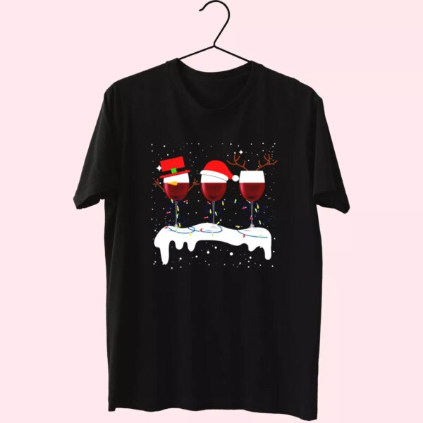 X Mas Santa Wine Glass T Shirt Xmas Design