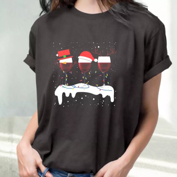 X Mas Santa Wine Glass T Shirt Xmas Design