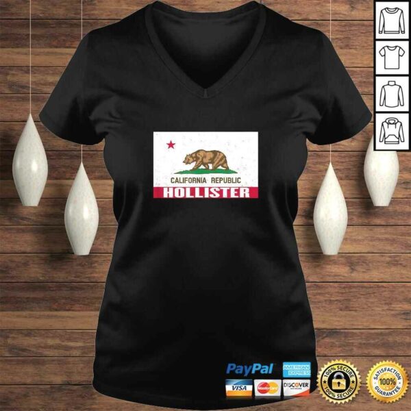 Hollister, California – Distressed CA Republic Flag V-Neck T-Shirt