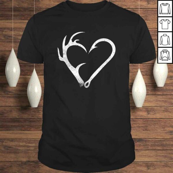 Hunting Fishing Distressed Heart Hook Antler design women Shirt