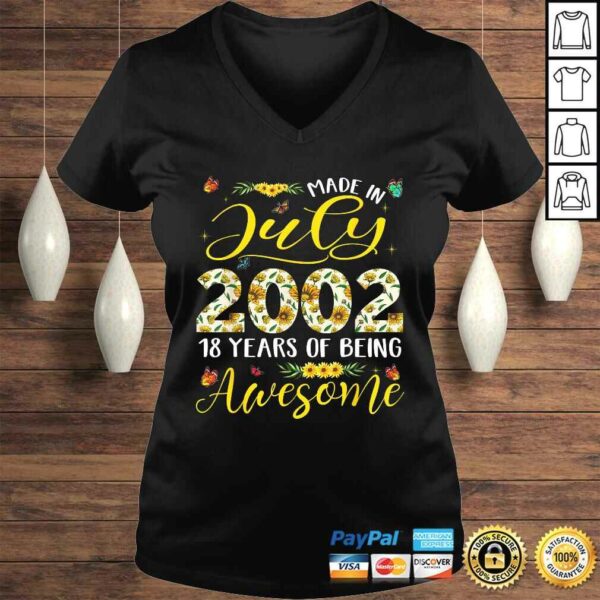 July 2002 18 Years Old 18th Birthday Gift Cute Sunflowers V-Neck T-Shirt