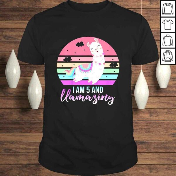 Kids 5 Years Old 5th Birthday Llamazing Llama Shirt Gift