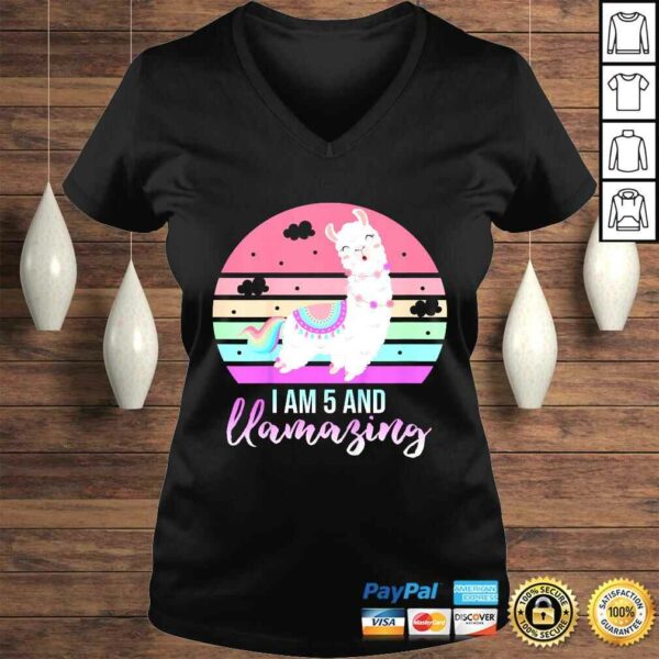 Kids 5 Years Old 5th Birthday Llamazing Llama Shirt Gift