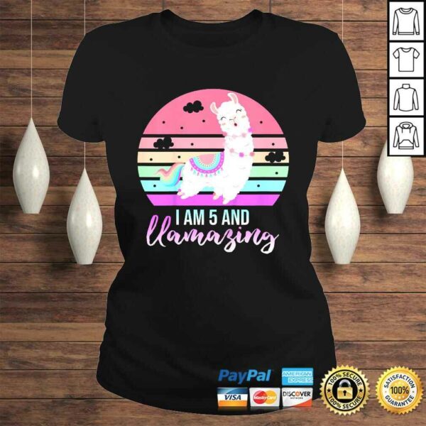 Kids 5 Years Old 5th Birthday Llamazing Llama Shirt Gift