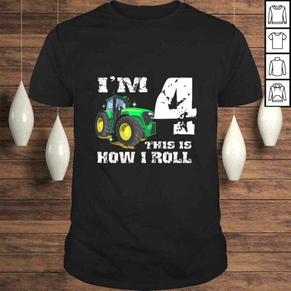 Kids I’m 4 Farm Barnyard Tractor 4th Birthday Party Shirt