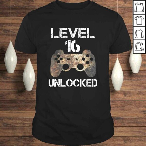 Level 16 Unlocked Boys 16th Birthday 16 Year Old Gamer Shirt