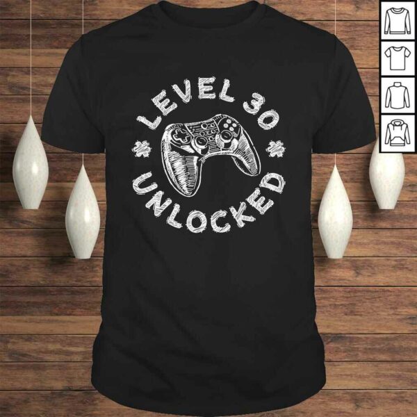 Level 30 Unlocked Shirt Video Gamer 30th Birthday V-Neck T-Shirt