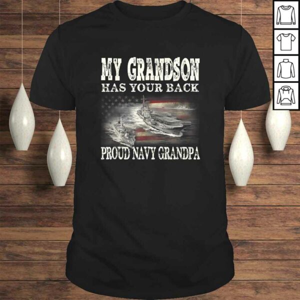 Mens Proud Navy Grandpa My Grandson Has Your Back Gift Top