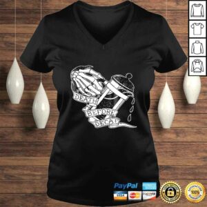 Official Distressed Death Before Decaf Coffee Funny Coffee Tee Shirt 2