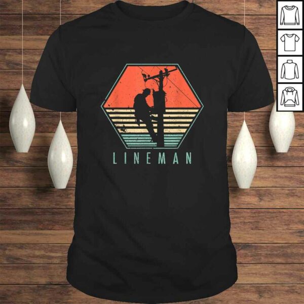 Official Mens Lineman Shirt Vintage Retro Electrician Gift Top