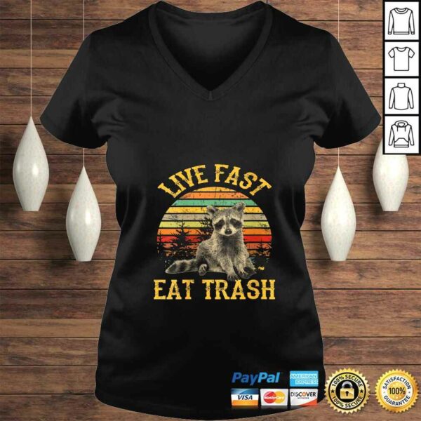 Official Womens Live fast eat Trash Funny Raccoon Camping Vintage Shirt
