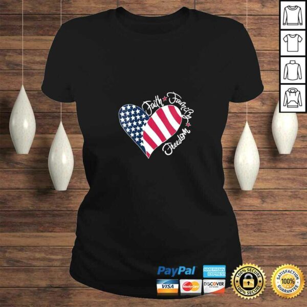 Official Womens Patriotic Christian US Flag Faith Family Freedom Liberty Tee Shirt