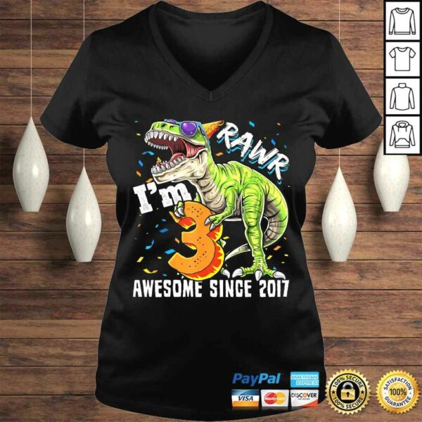 Rawr I’m 3 Awesome Since 2017 Dinosaur Birthday Boy TShirt Gift