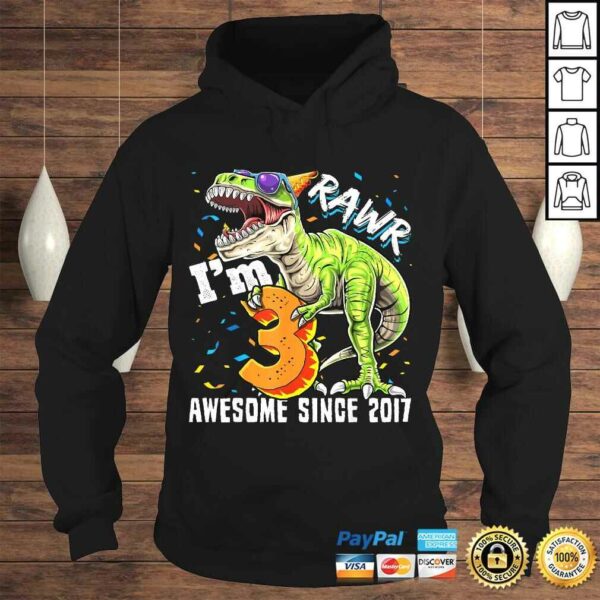 Rawr I’m 3 Awesome Since 2017 Dinosaur Birthday Boy TShirt Gift