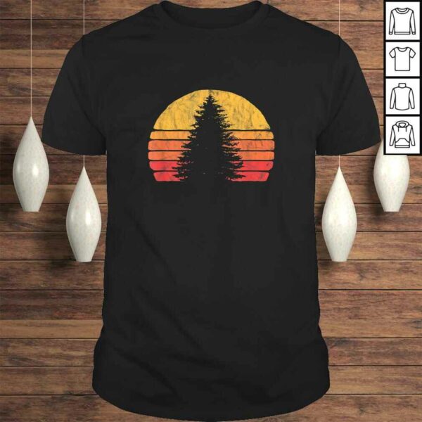 Retro Sun Minimalist Pine Tree Design – Graphic 80’s TShirt