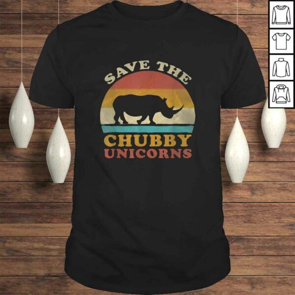 Retro Vintage Sunset Save The Chubby Unicorns Fat Rhino Gift TShirt