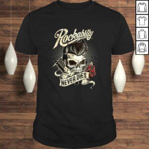 Rockabilly never dies barber skull hipster gift for bikers V Neck T Shirt 1