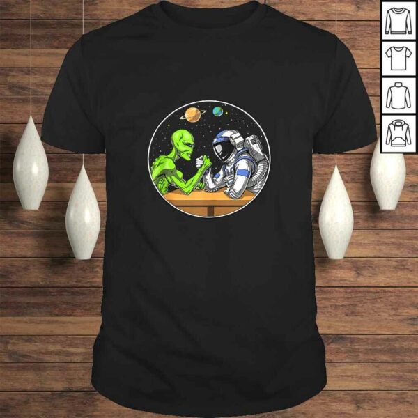 Space Alien Astronaut Arm Wrestling Funny Cosmic Tee Shirt