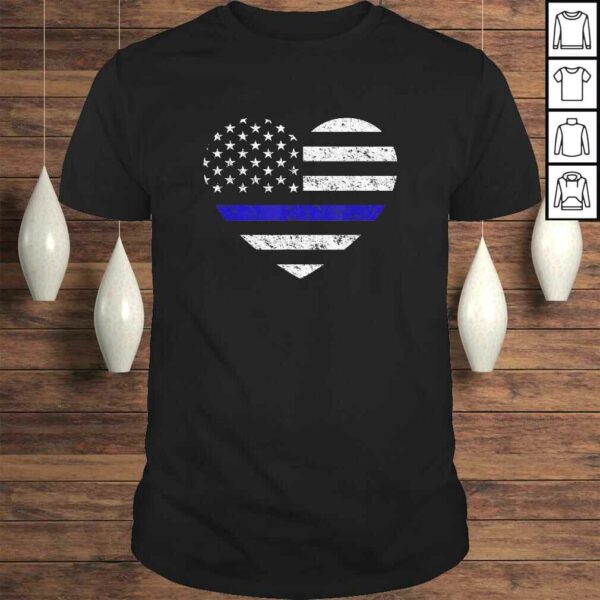 Thin Blue Line American Flag Heart Police Shirt