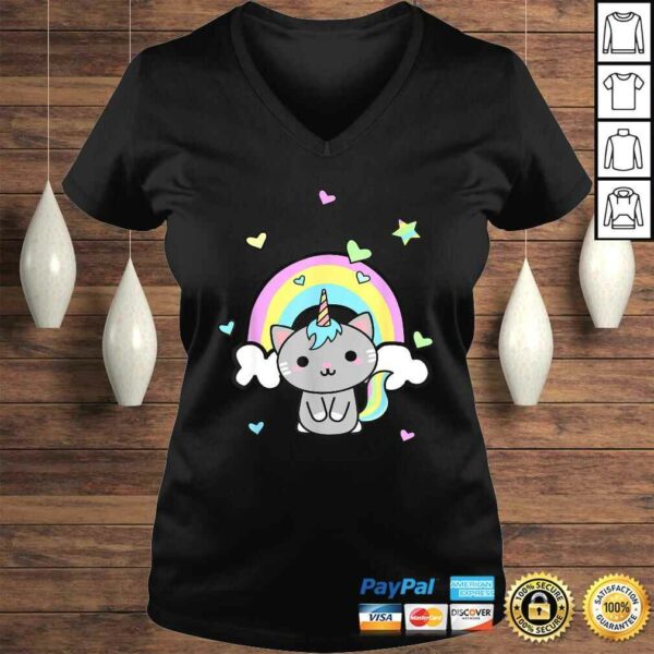 Unicorn Cat Rainbow Caticorn Kittycorn cute Kawaii V-Neck T-Shirt