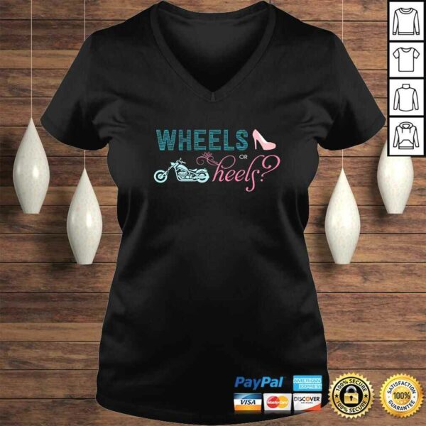 Wheels or Heels Motorcycle Gender Reveal Party Shirt