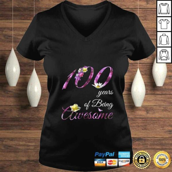 Womens 100 Year Old Shirt Awesome Floral 1920 100th Birthday Gift VNeck T-shirt