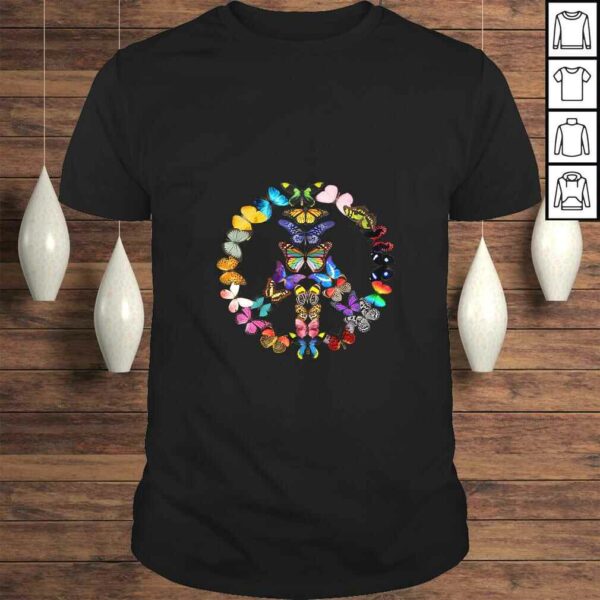 Womens Butterflies Peace Sign Love Butterfly 60s Retro Hippie TShirt Gift