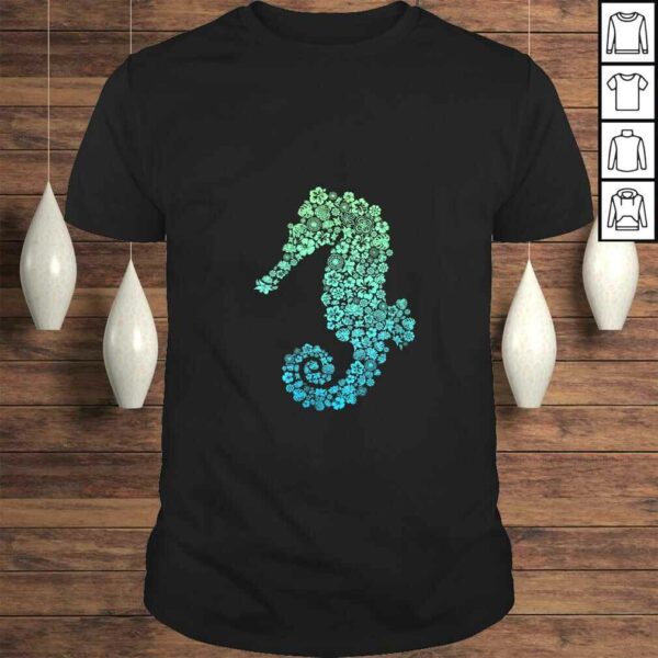 Womens Cute Blue Sea Animal of Floral Plant Flowers Gift – Seahorse TShirt