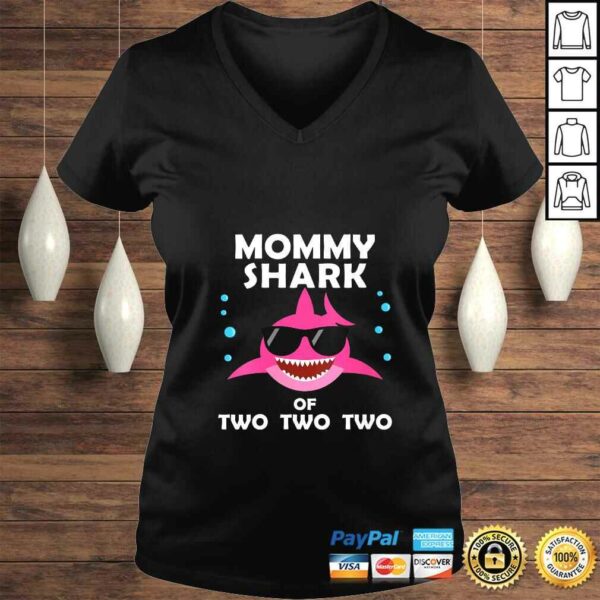 Womens Mommy Shark of Two Announcement Mothers Day TShirt Gift