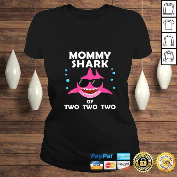 Womens Mommy Shark of Two Announcement Mothers Day TShirt Gift