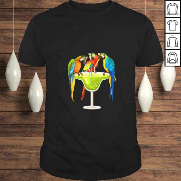 Womens Parrots Drinking Margarita On Summer Vacation Birds Tee T-Shirt