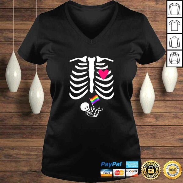 Womens Pregnant Gay Mom LGBT Pride Flag Rib Cage Shirt Funny Gift