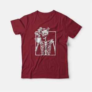 Skeleton Drinking Coffee T shirt 3