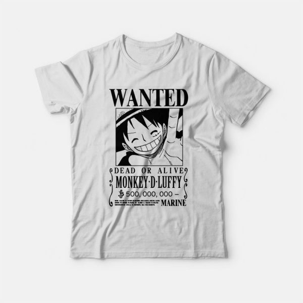 Wanted Dead or Alive Luffy Black and White T-shirt