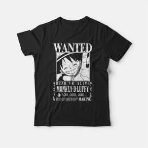 Wanted Dead or Alive Luffy Black and White T-shirt 2 Wanted Dead or Alive Luffy Black and White T shirt 3