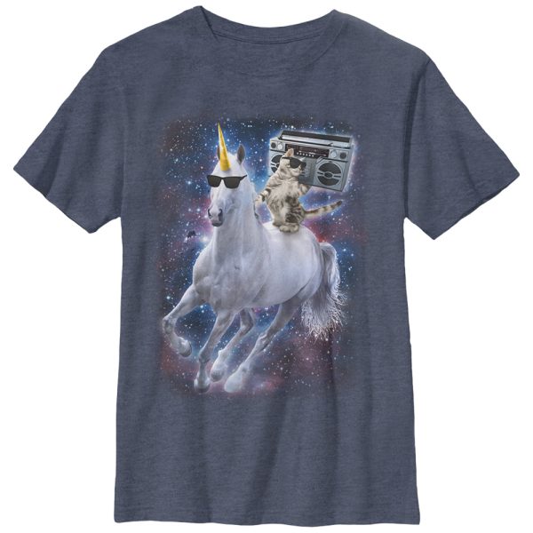 Boy_s Lost Gods Boombox Cat and Unicorn Space Song T-Shirt