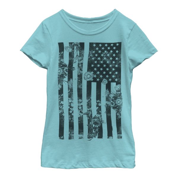 Girl_s Lost Gods American Flag Flowers T-Shirt