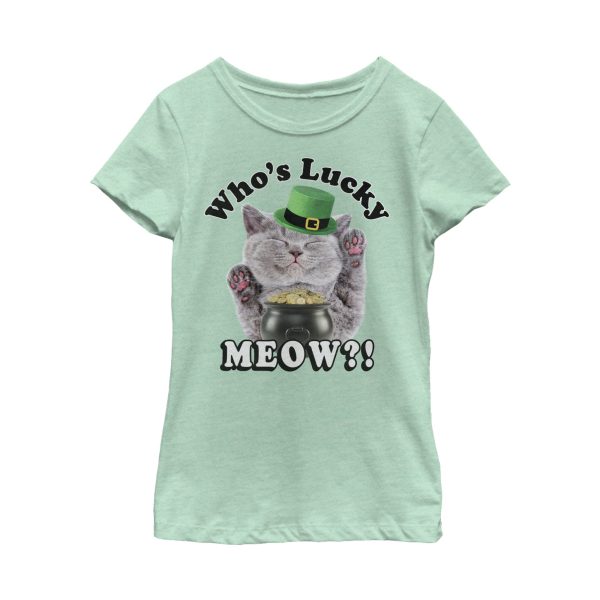 Girl_s Lost Gods St. Patrick_s Day Lucky Meow Cat T-Shirt