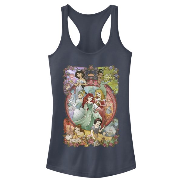 Junior_s Disney Princesses Vintage Collage Racerback Tank Top